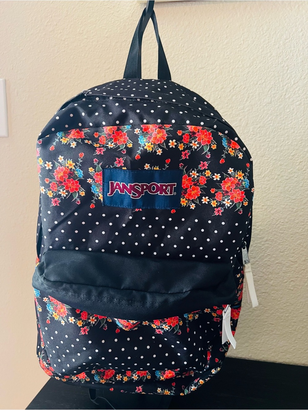 Jansport Superbreak Floral Backpack Black with Red & Pink Floral Accents